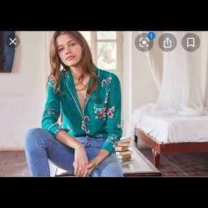Sezane Elisa Floral Silk Pajama Shirt